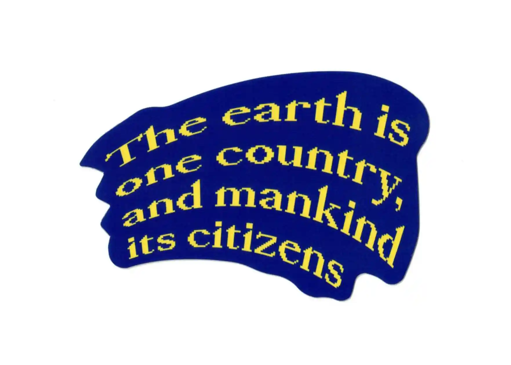 Blue and yellow World Citizen sticker on a white background